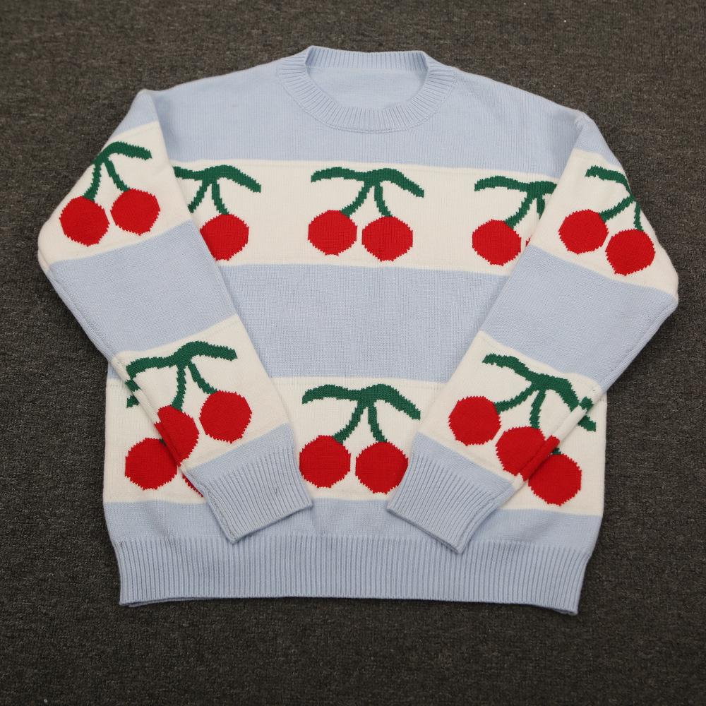 Autumn/Winter 2026 Cherry Jacquard Festive Knit Sweater - European Style Women's Pullover