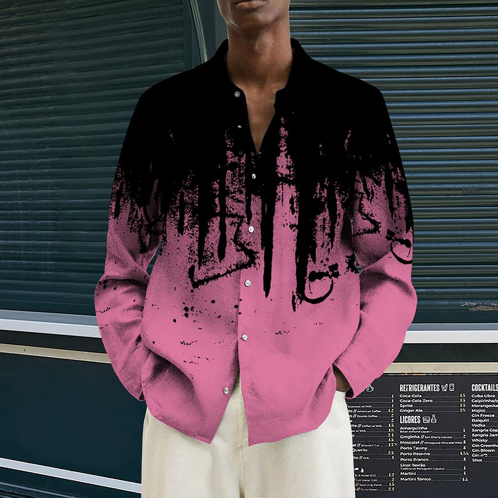 Men's Printed Long Sleeve Shirts Casual Loose Printed Long Sleeve Shirts