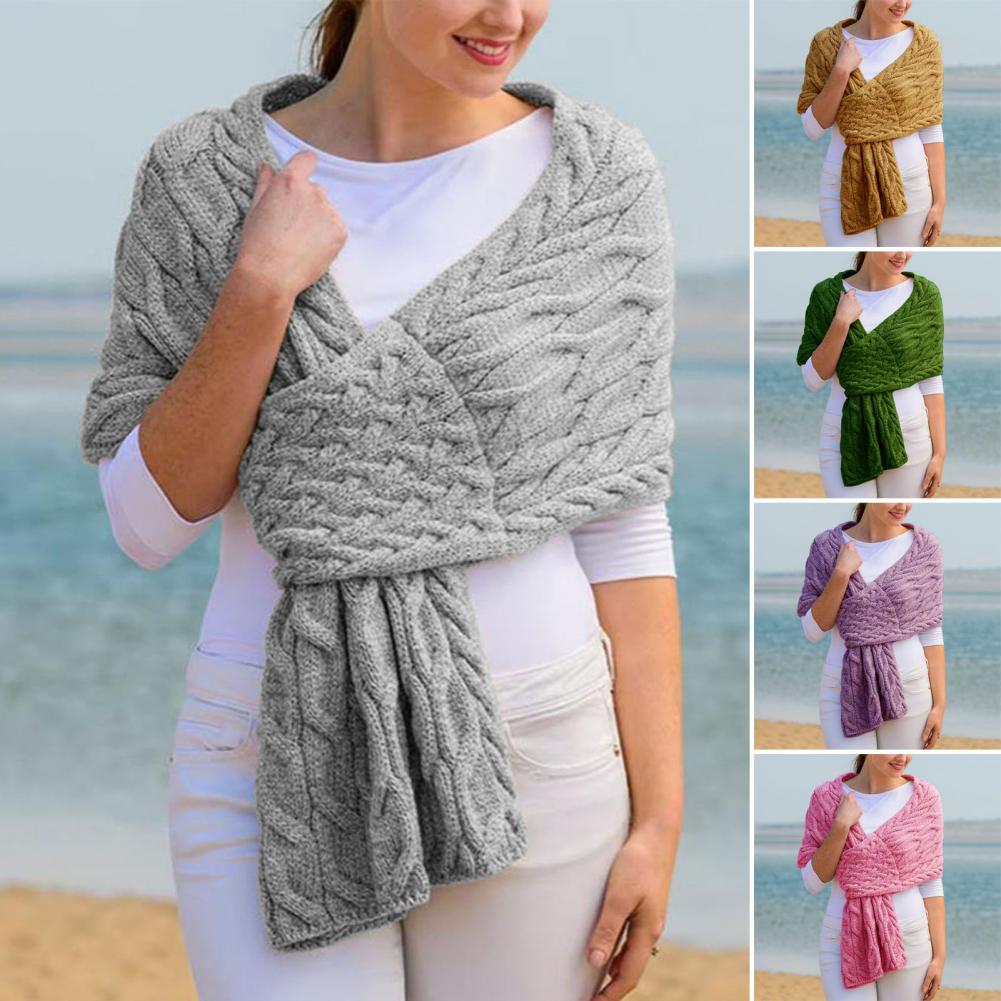 Cozy Knit Scarf Winter Warm Women's Scarf Shawl Collection Solid Color Thickened Knitted Scarf Long Large Scarves for Office