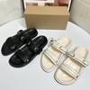 Fashion Open Toe Casual Woman Summer Shoes Designer Brand Metal Buckle Decoration Pu Leather White 2025 Beach Flat Sandals for Lady
