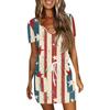 Women's Summer Casual Fashion Independence Day Printed Drawstring V Neck Short Sleeve Dress