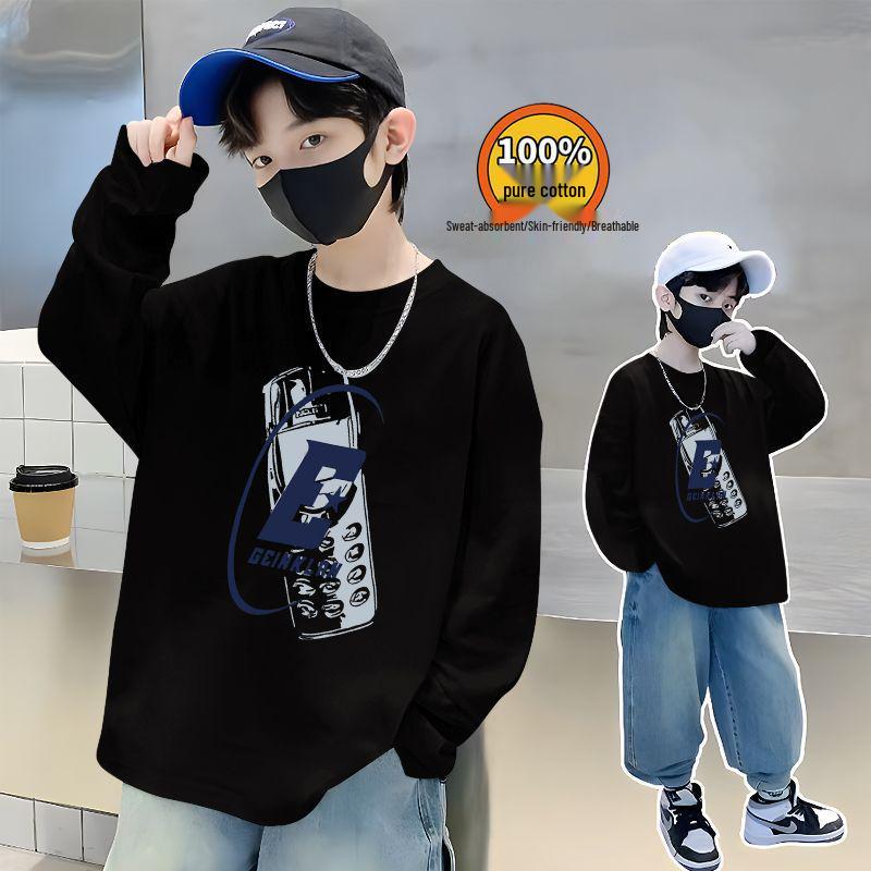 Trendiges Herbst-Baumwoll-Langarmshirt für Jungen - Lässiger lockerer Schnitt mit stylischem Buchstabenaufdruck