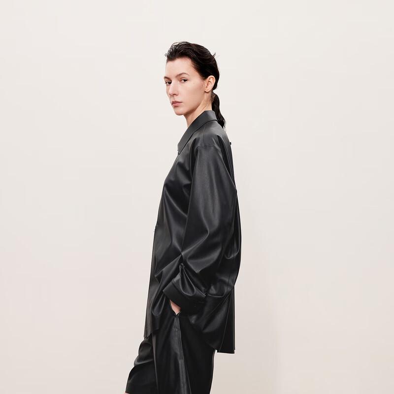 LESS 2024 Autumn Stand Collar Faux Leather Jacket