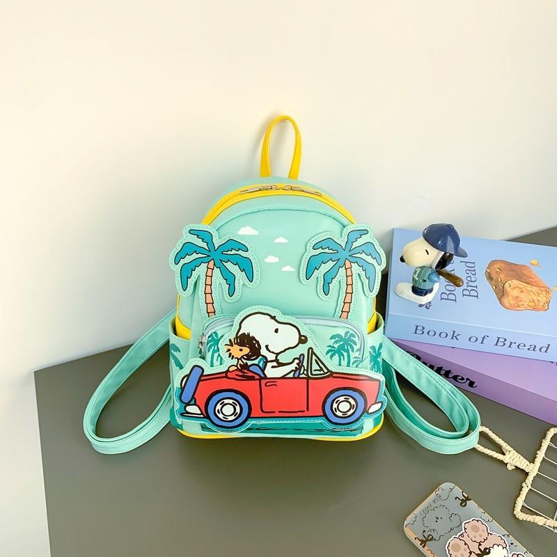Driving A Vehicle Cartoon Pattern Kids Pu Backpack Casual Bag Outings