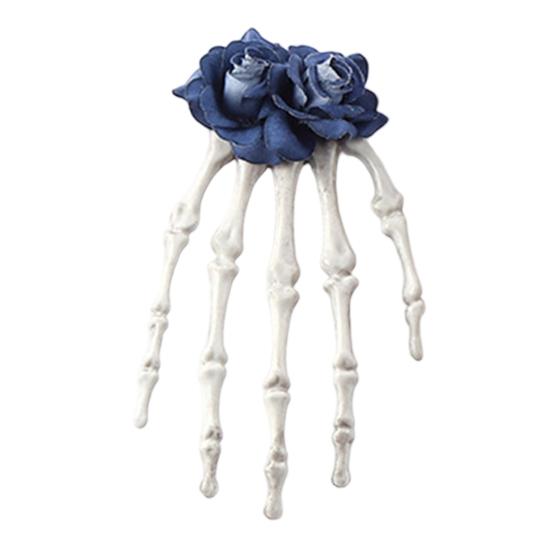 Skeleton Hand Hair Clip Gothic Barrette with Faux Roses Punk Style Hair Accessories for Halloween Themed Party Dress-up