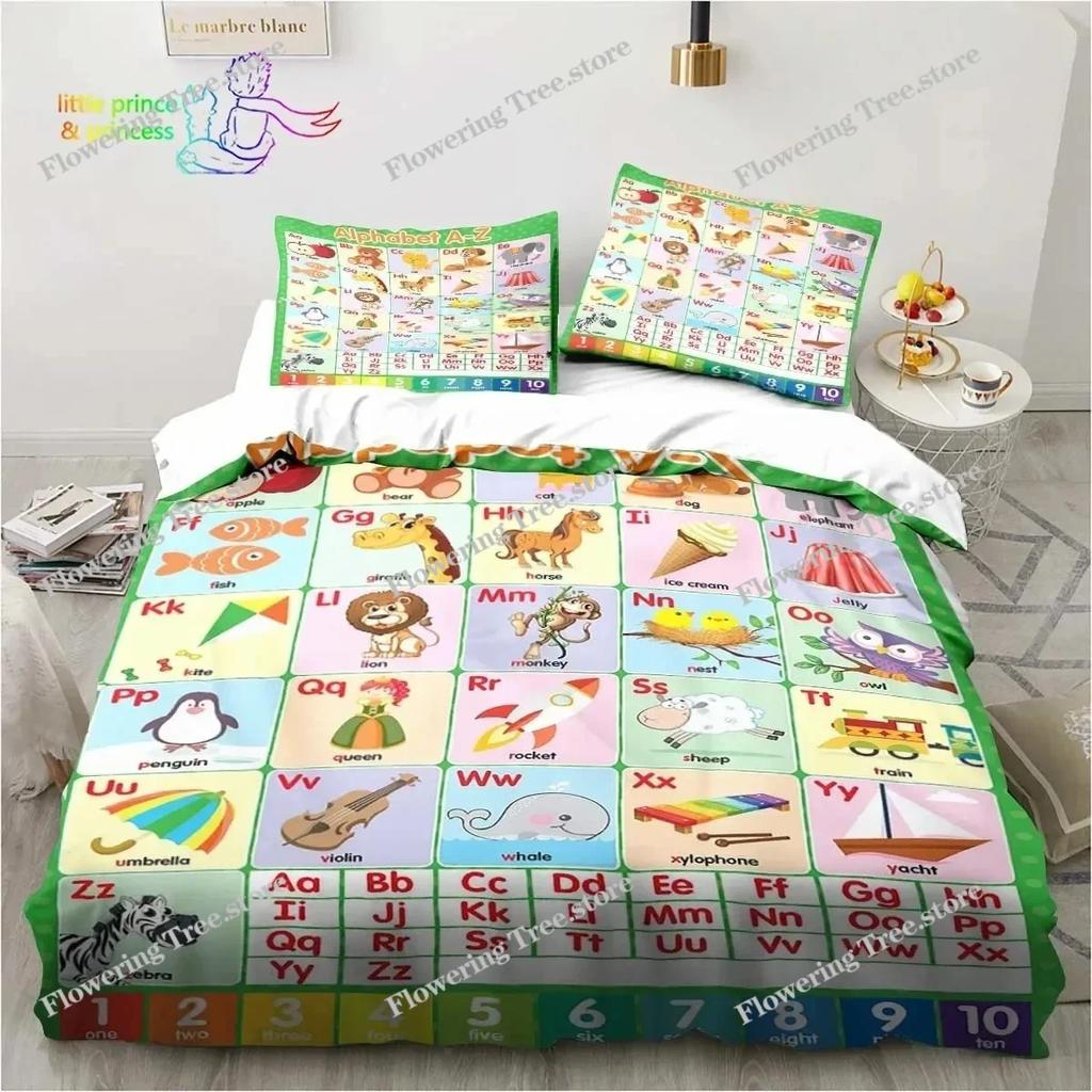 Educational Alphabet Bedding Set Single Twin Full Queen King Size Bed Set Adult Kid Bedroom Bedding Gift