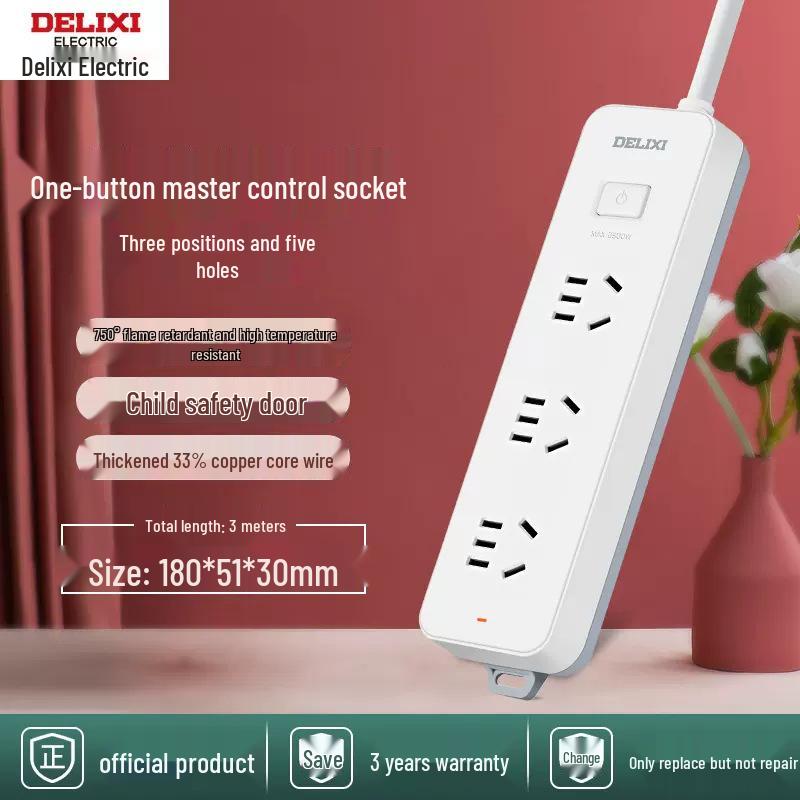 Delixi Multi-functional Power Strip with New National Standard Extension Cord for Household Use