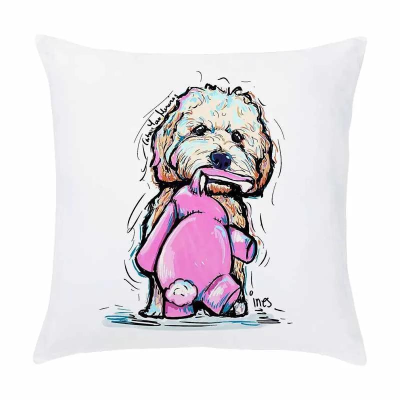 Customizable Home Square Soft Sofa Bed Pillow Cover Painted Dog Decorative Cartoon Puppy