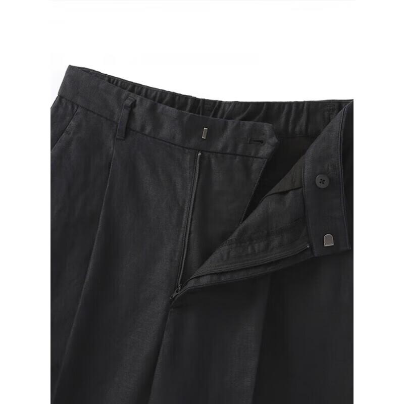 MUJI Women's Hemp Blend Twill Pleated Wide-Leg Pants