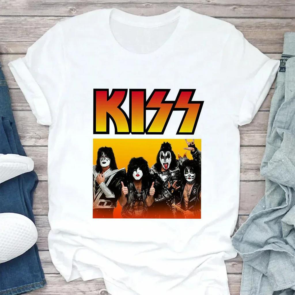 Sturmtruppler Fans Kuss Rockband Streetwear Weiß Mode Damen T-Shirts Harajuku Kleidung Kurzarm Sommer Damen Tops O-Ausschnitt