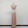 Celebrity Style Banquet Suspender Tube Top Pleated Design Champagne Skirt Dress Set Women