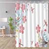 Nordic Minimalist Dragonfly Floral Shower Curtain, Machine Washable Polyester, Artistic Pastel Design, Modern Bathroom Decor