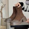 Fashion Women's Ankle Boots With Fleece Lining Versatile High Heel Short Boots Thick Bottom Elastic Slimming Boots Autumn 2025 New Arriv