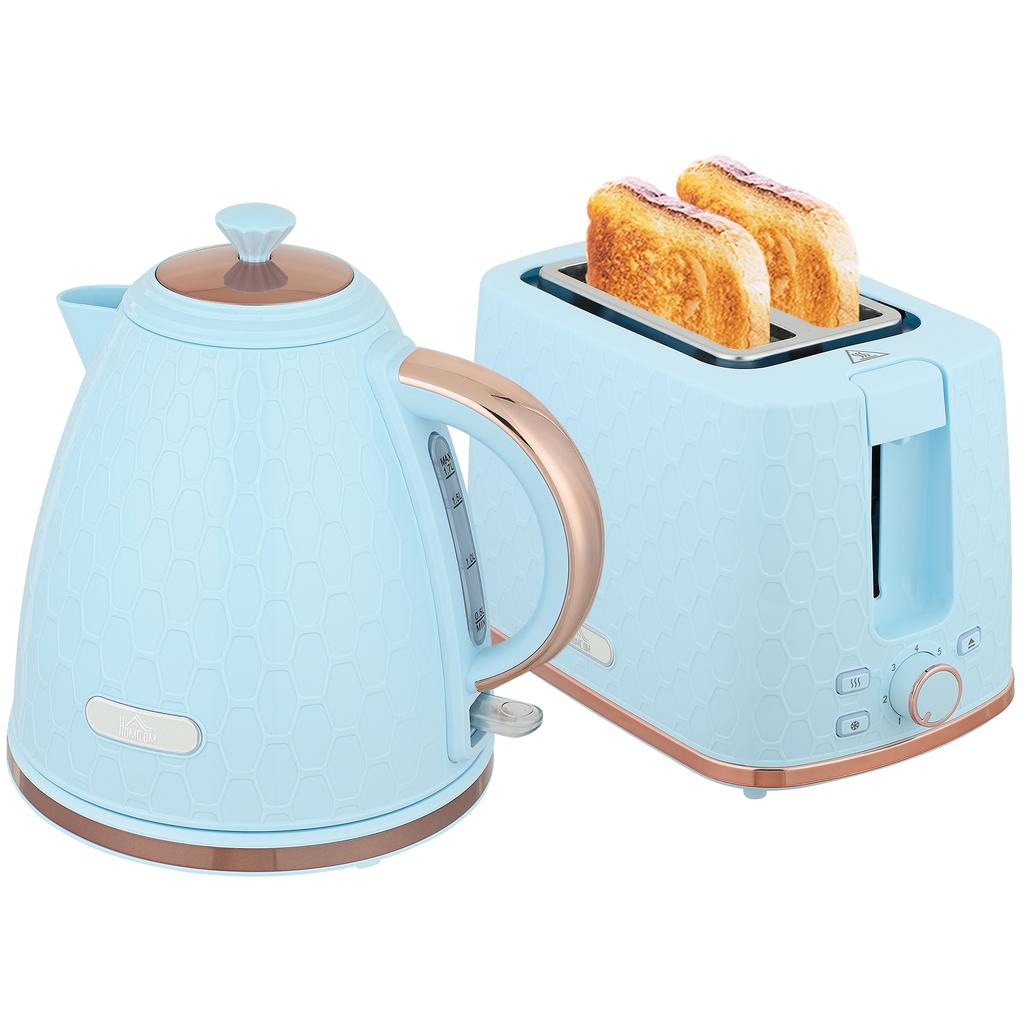 1.7L 3000W Fast Boil Kettle & 2 Slice Toaster Set, Kettle and Toaster Set with Auto Shut Off, Browning Controls, Light Blue