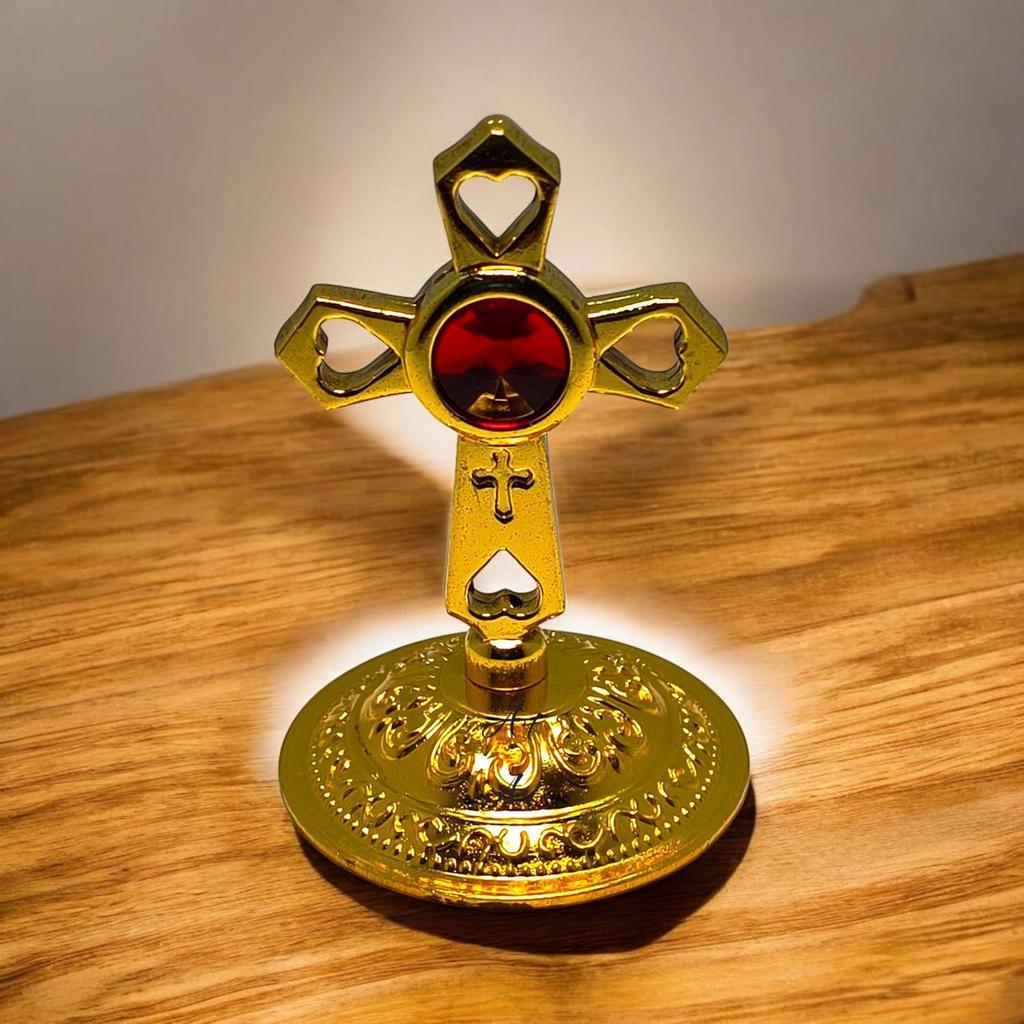 Metal Jesus Cross Idol Golden Double Sided Decorated Showpiece for Car Dashboard/Home Decor/Living Room (7.5cm)