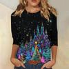 Women's Fashion Casual Christmas Printed Round Neck Long Sleeve Pullover Top