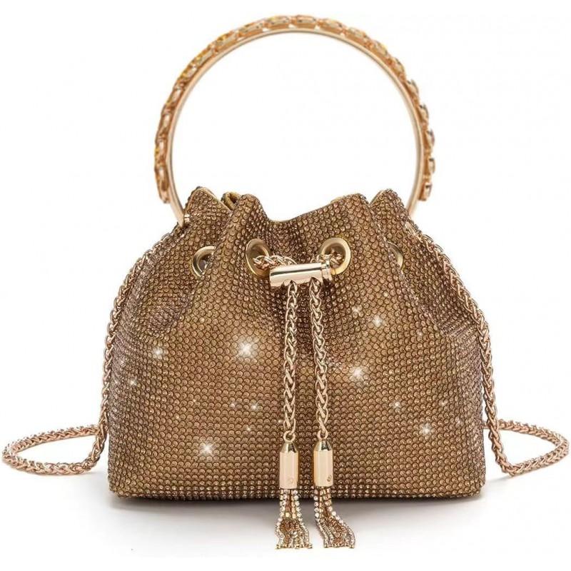 Sparkling Rhinestone Tassel Crossbody Handbag Women - Small Square Bucket Bag With Drawstring