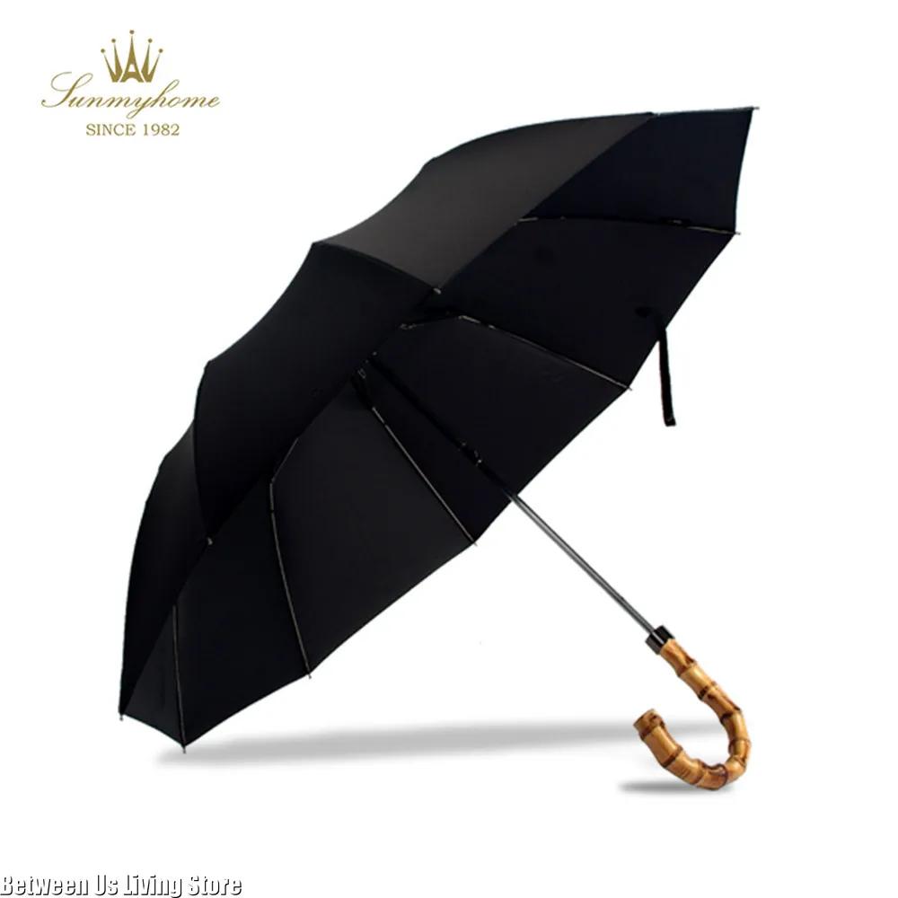 Parapluie Classique Vintage Britannique Manche en Bambou Bois Parapluie Pliant Élégant pour Soleil et Pluie Cadeau pour Hommes et Femmes Équipement de Pluie