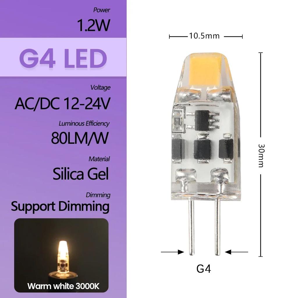 High Light LED MINI G4 AC DC 12V 24V Low Power 1.2W 1.4W 1.5W 2W 3W Efficiency Strobe Free for Crystal Chandelier Kitchen Toilet