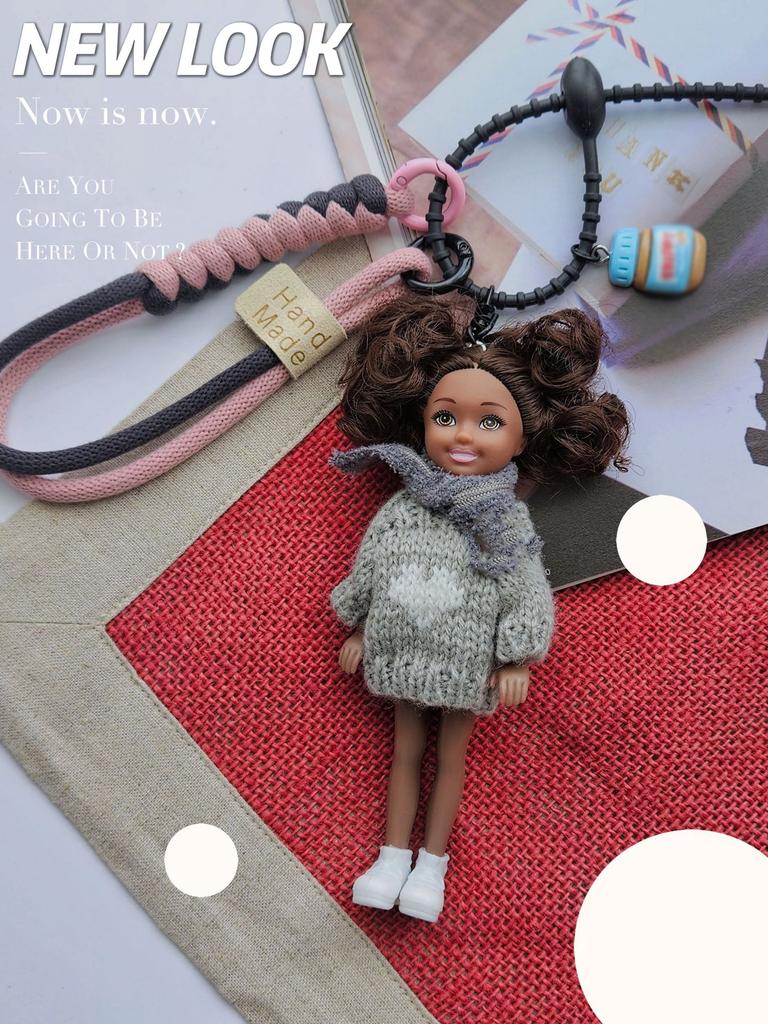 Sweet Cute Black Skin Doll Pendant Hanging Backpack Ornament Diy Change Clothes Bag Charm Car Key Ring Bag Decor Itemation For Doll