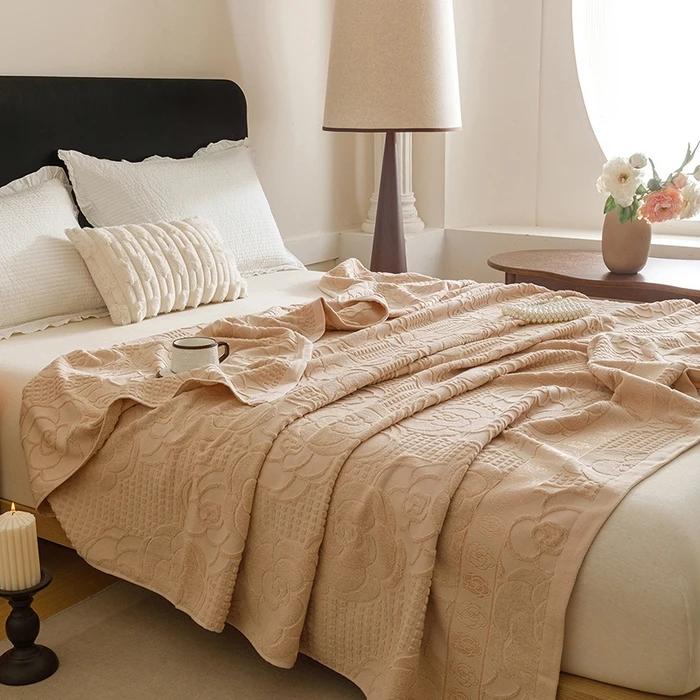 New Cotton Vintage Towel Quilt Office Nap Casual Blanket Multi-functional Solid Color Blanket