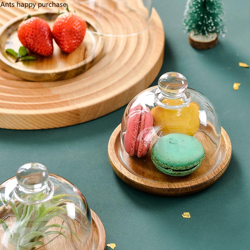 Mini Cake Stand Dessert Cup Wooden Tray Glass Cover Dessert Plate Cake Plate Fruit Dim Sum Plate Afternoon Tea Display Stand