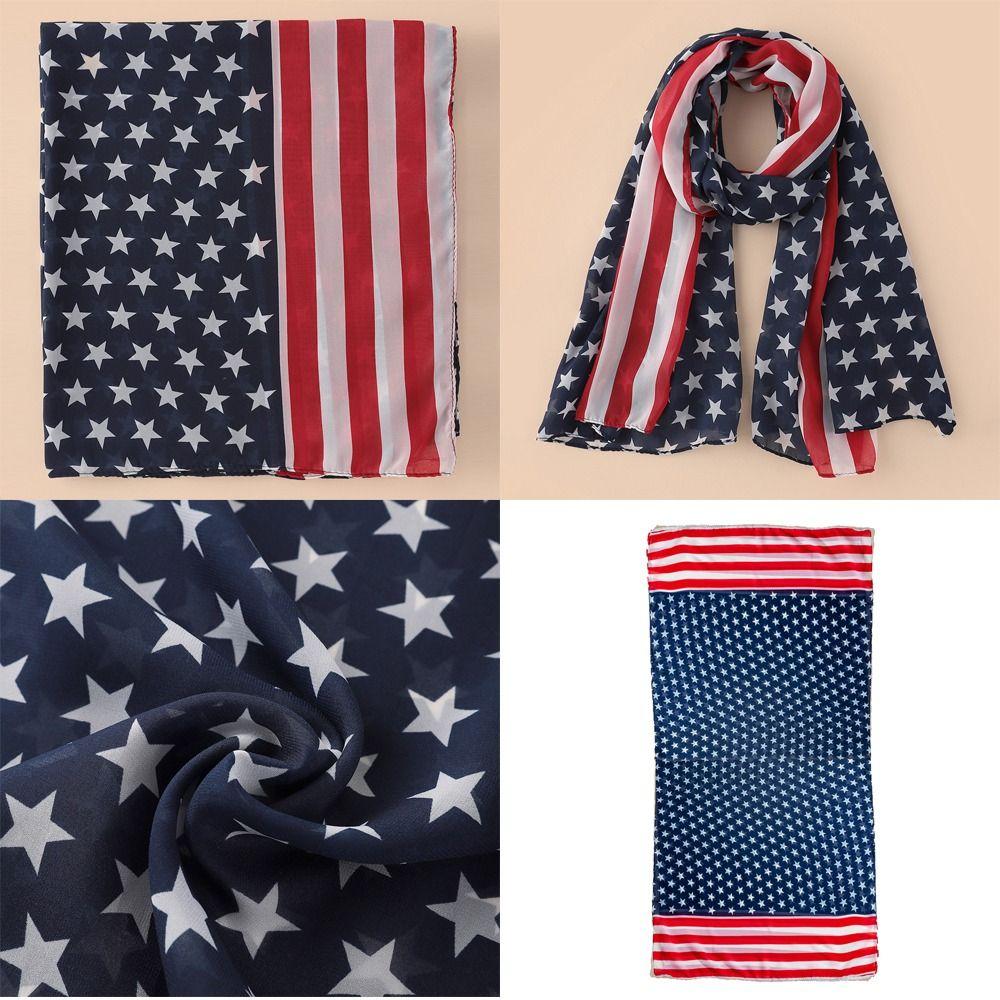 Classic American Independence Day Flag Scarf Sun Protection Five Pointed Star Design Chiffon Scarf Windproof Beach Scarf Women's
