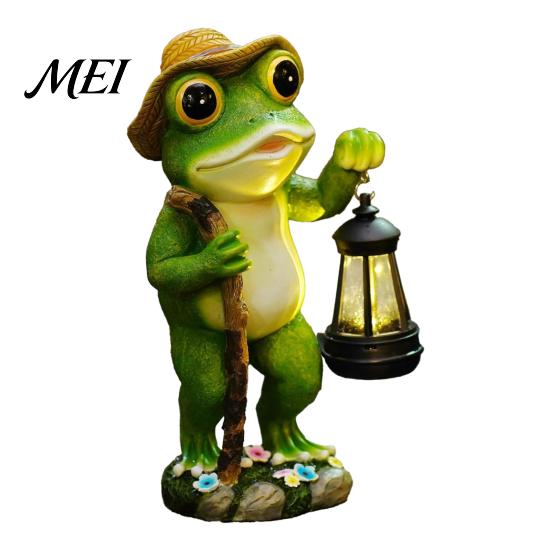 Outdoor-Solarleuchte Schwarze Katzenlaterne, Gartenpfahllampe, Wasserdichte Wichtel-Frosch-betriebene Lichterstatue, für Veranda, Garten, Rasen, Wegdekoration