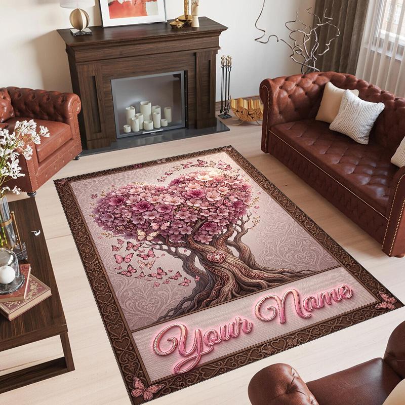 Valentine Love Theme Crystal Velvet Rug Personalized Custom Name Text Soft Floor Mat Home Decor