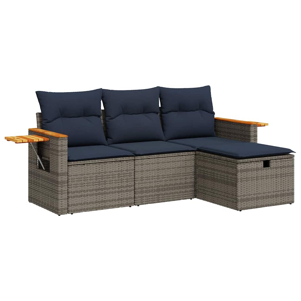 4 Piece Outdoor Sofa Set with Cushions Grey Poly Rattan