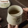 350ml Ru Kiln Yellow Cat Crescent Moon Filter Tea Separator Cup Japanese Tea Mug With Infuser Tea Soaking Office Water Cup Craft