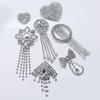 Korean Chain Heart Chain Metal Tassel Brooch For Women Men Suit Decoration Tassel Chain Metal Bead Pin Cloth Jewelry Accessories
