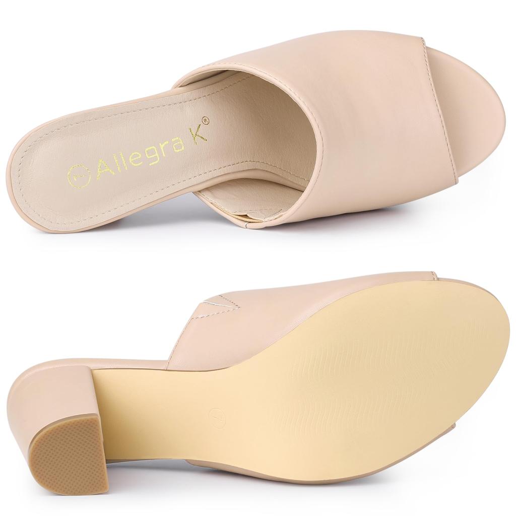 Allegra K Damen Slip-On Chunky Heel Mules und Pantoletten, Beige, Größe 25.5cm