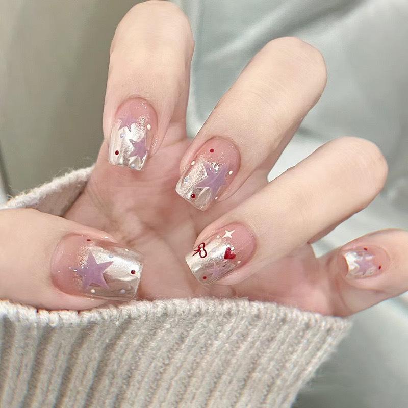 Simple French Gradient Detachable Press-On Nails: Short, Whitening False Nail Tips.