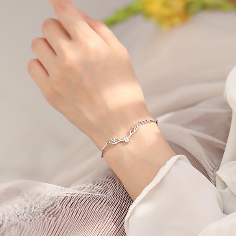 S925 Sterling Silver Deer Antler Bracelet for Women - Valentine's Day Gift for Girlfriend