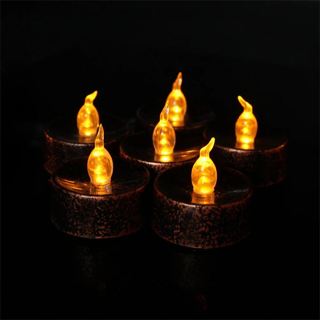 12pcs Tea Light Halloween Christmas Thanksgiving Flameless LED Candles 1.4 Inch Flickering Amber Festival Decor Battery Operated