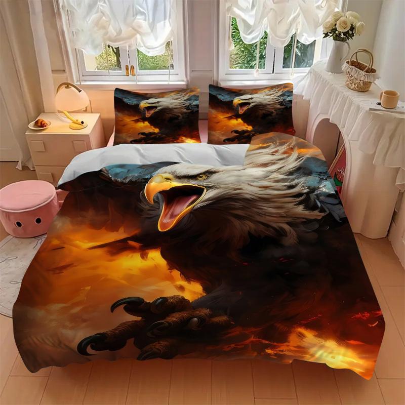 3pcs Eagle, Fire Duvet Cover Set -Includes 1 Duvet Cover and 2 Pillowcases, No Quilt Core, All-Season Home Decor  Yy251111150