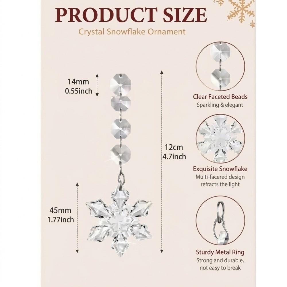 28pcs Clear Christmas Pendant Bead Acrylic Crystal Snowflake Ornaments Octagonal Lightweight Hanging Ornaments Hotel Lobby Decor