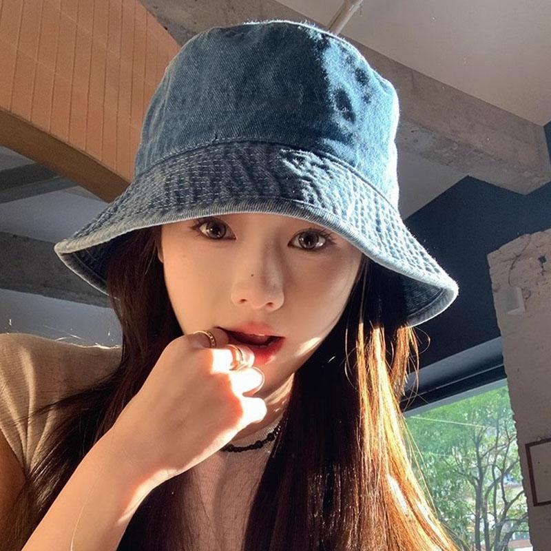 Women Washed Cotton Denim Bucket Hat Spring Summer Wide Brim Sunscreen Cowboy Fishermen Cap Ins Korean Girl Outdoor Travel Hats