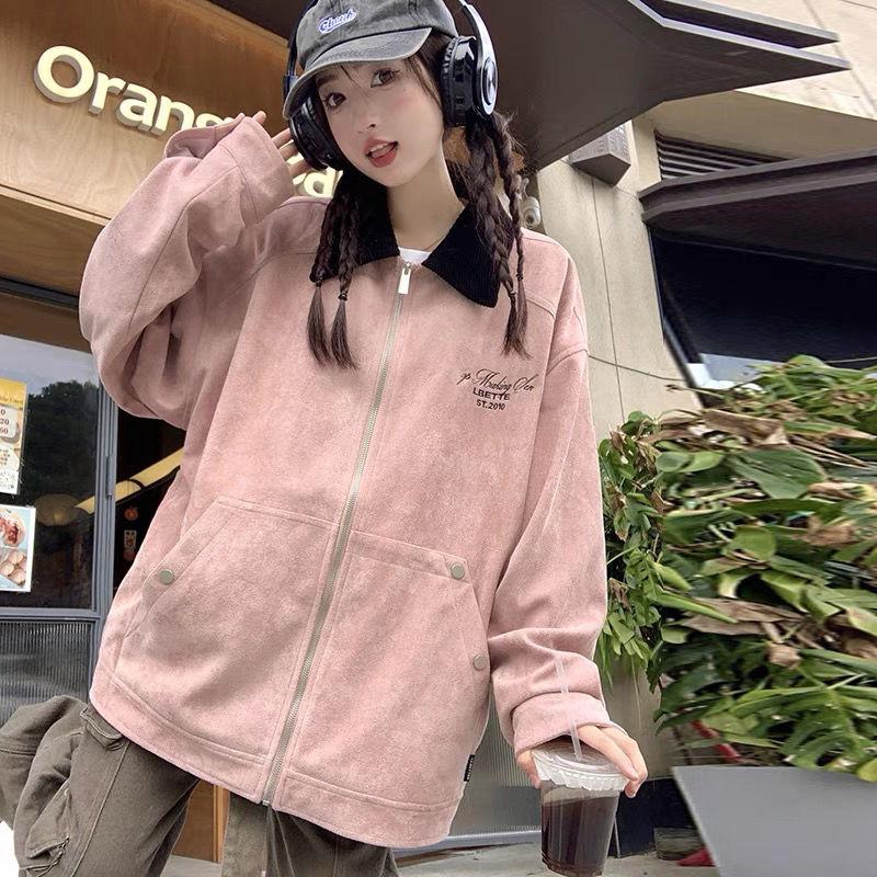 

Весна Осень Свободный Покрой Рабочая Куртка Женская Розовая Бейсбольная Куртка XXL розовый