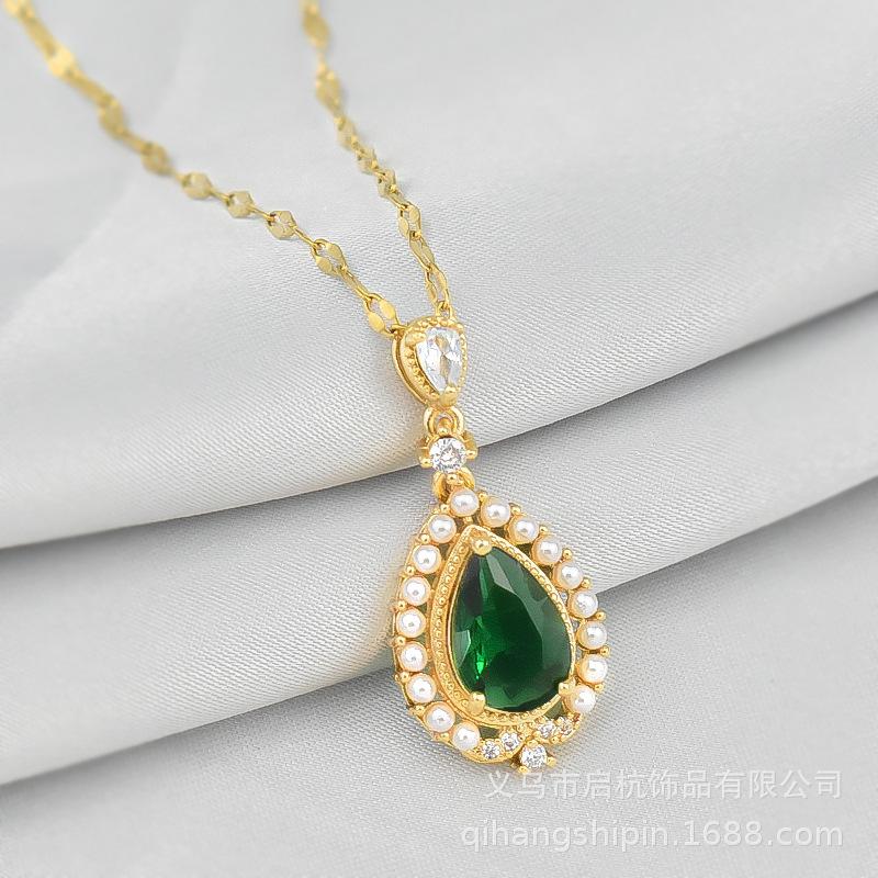 Supply Water Drop Necklace Women'S Retro Simple Fresh Natural Pendant Collarbone Chain