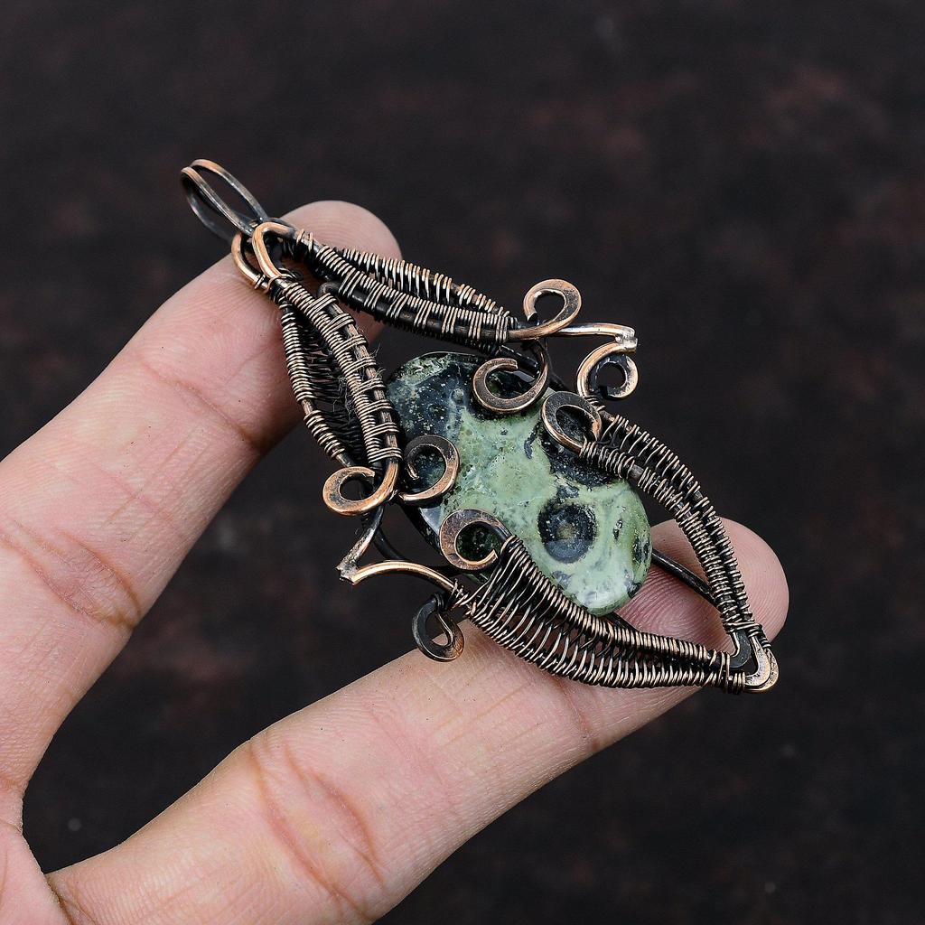 Kambaba Jasper Pendant Copper Wire Wrapped Pendant Handmade Gemstone Pendant Latest Design Pendant Copper Jewelry For Gift Brand New Pendant