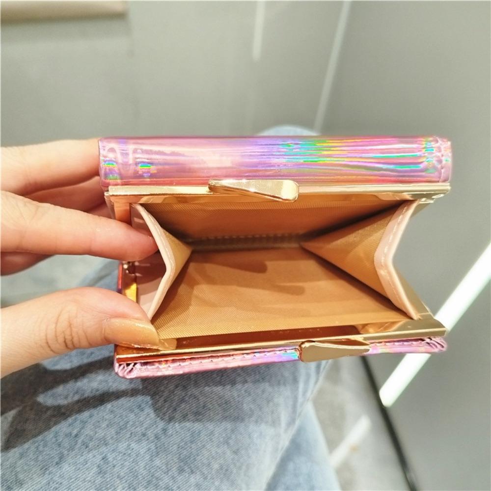 Multi-card Slot Laser Short Wallet Hasp Triple Fold Wallet Elegant Card Holder  Outdoor