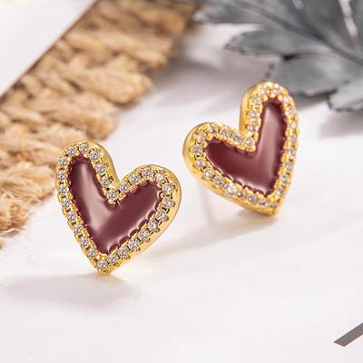 Elegant French Micro-Paved Heart Stud Earrings for Women - Sweet, High-End, Versatile Ear Jewelry