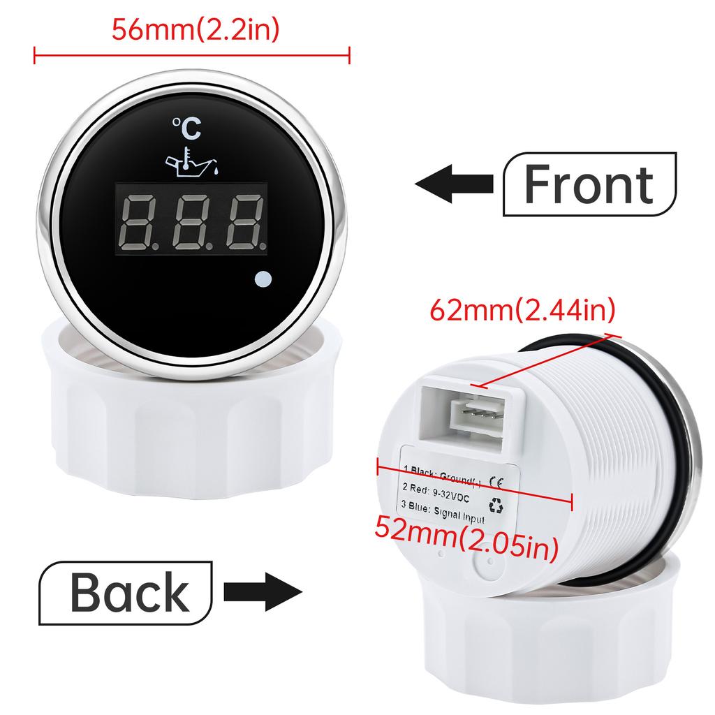 Red Light 52mm Oil Temperature Gauge+Sensor with Alarm Digital 50~150 Celsius Oil Temp Meter for Marine Boat Car 12V24V Custom