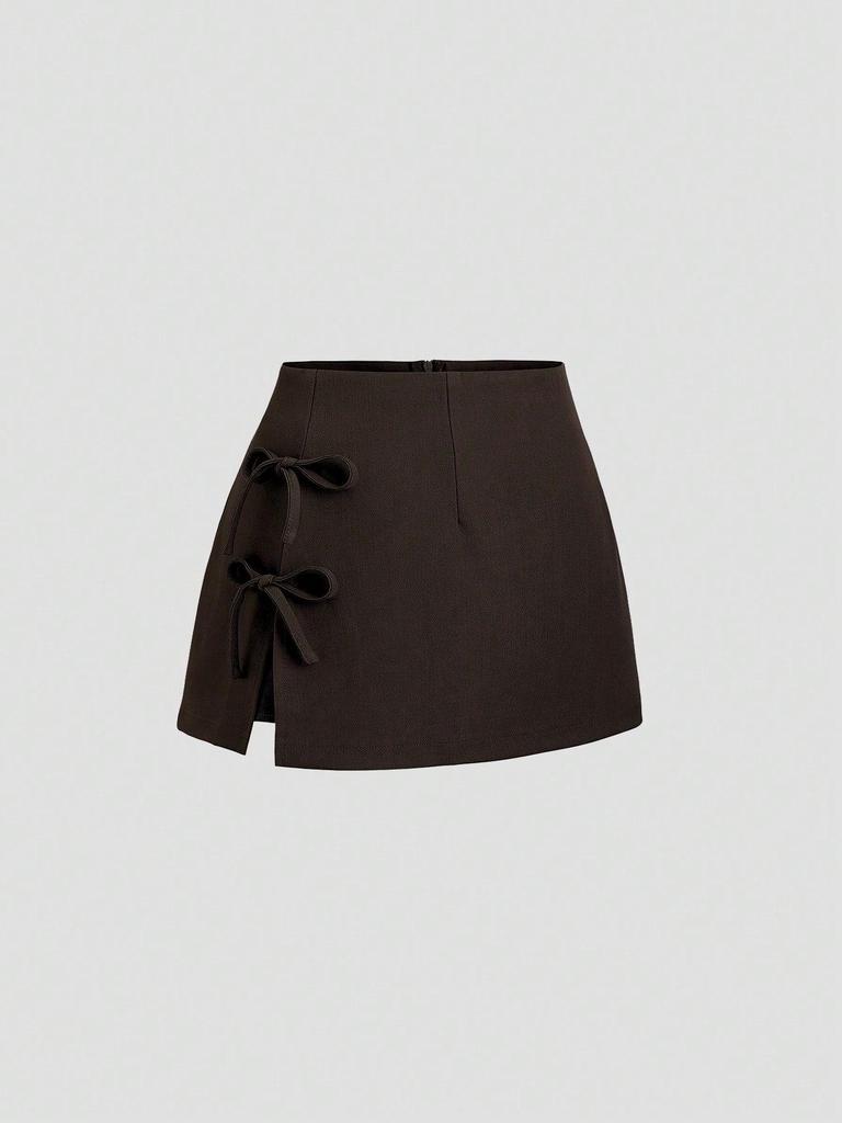 2026 Sexy Bow Tie Lace-Up A-Line Mini Skirt with Slit: Spring/Summer Essential