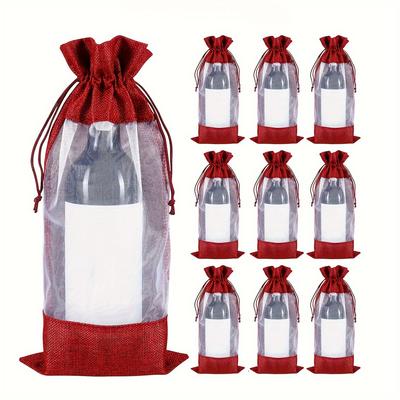 5pcs, 6.3 X 14.2 Inch Wine Bags with Clear Window and Drawstring Drawstring - Perfect for Wine Gift Packaging,  Valentine's Day, or Any Celebration
