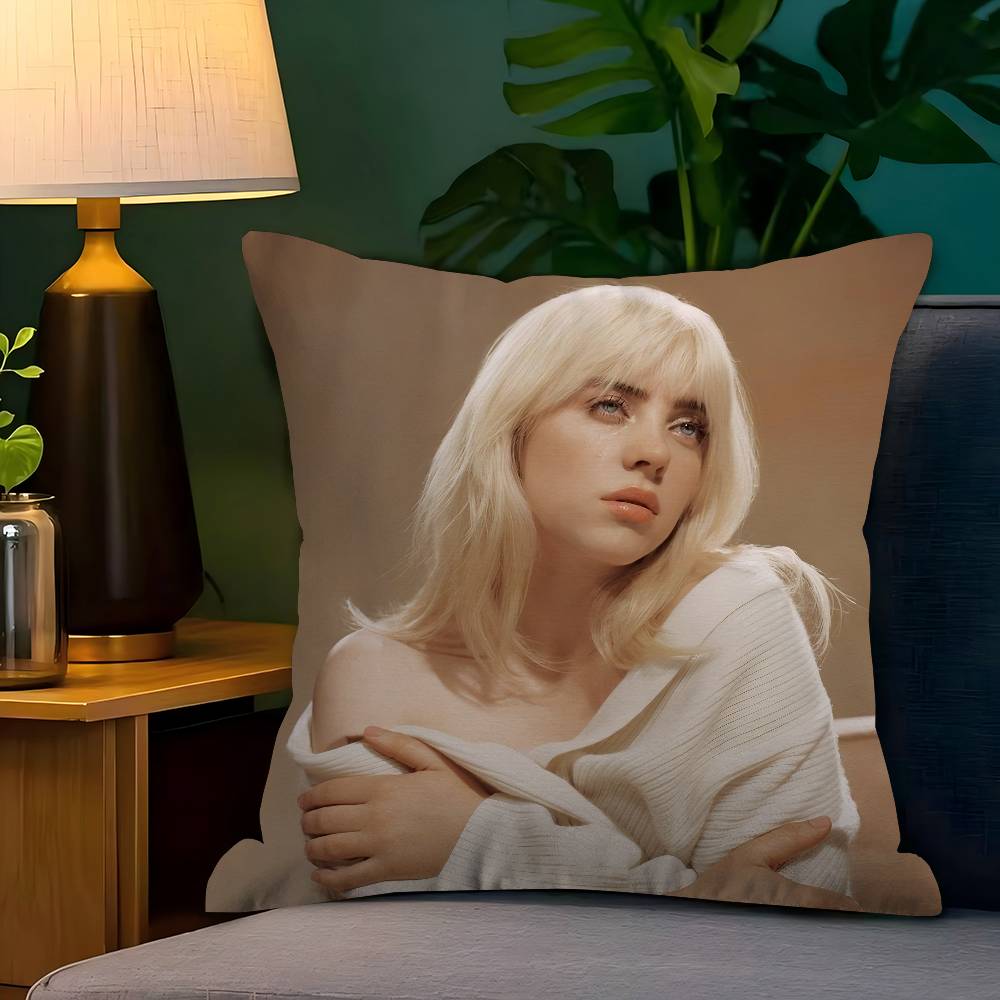 Singer B-Billie-Girl E-eilish Pillow Cushion Cover Pillowcase Living Room Sofa Home Decor Customized