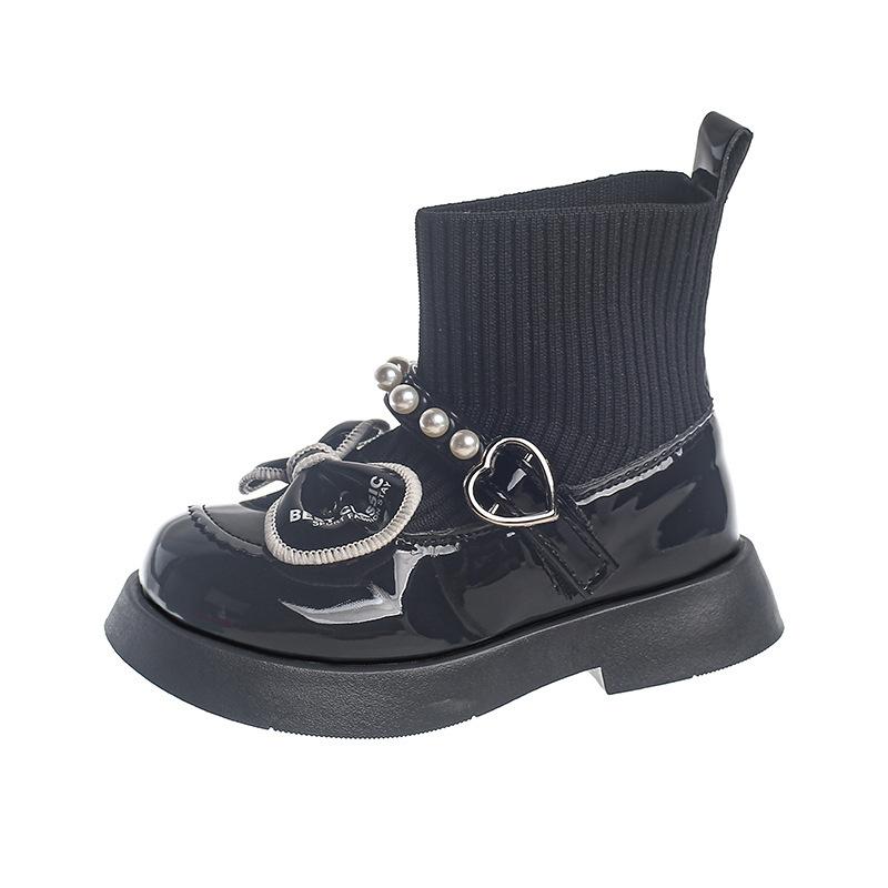 Girls Boots 2025 Autumn and Winter New Short Boots Martin Boots Children's Socks Boots Girls Single Boots Velvet Pearl Princess Shoes