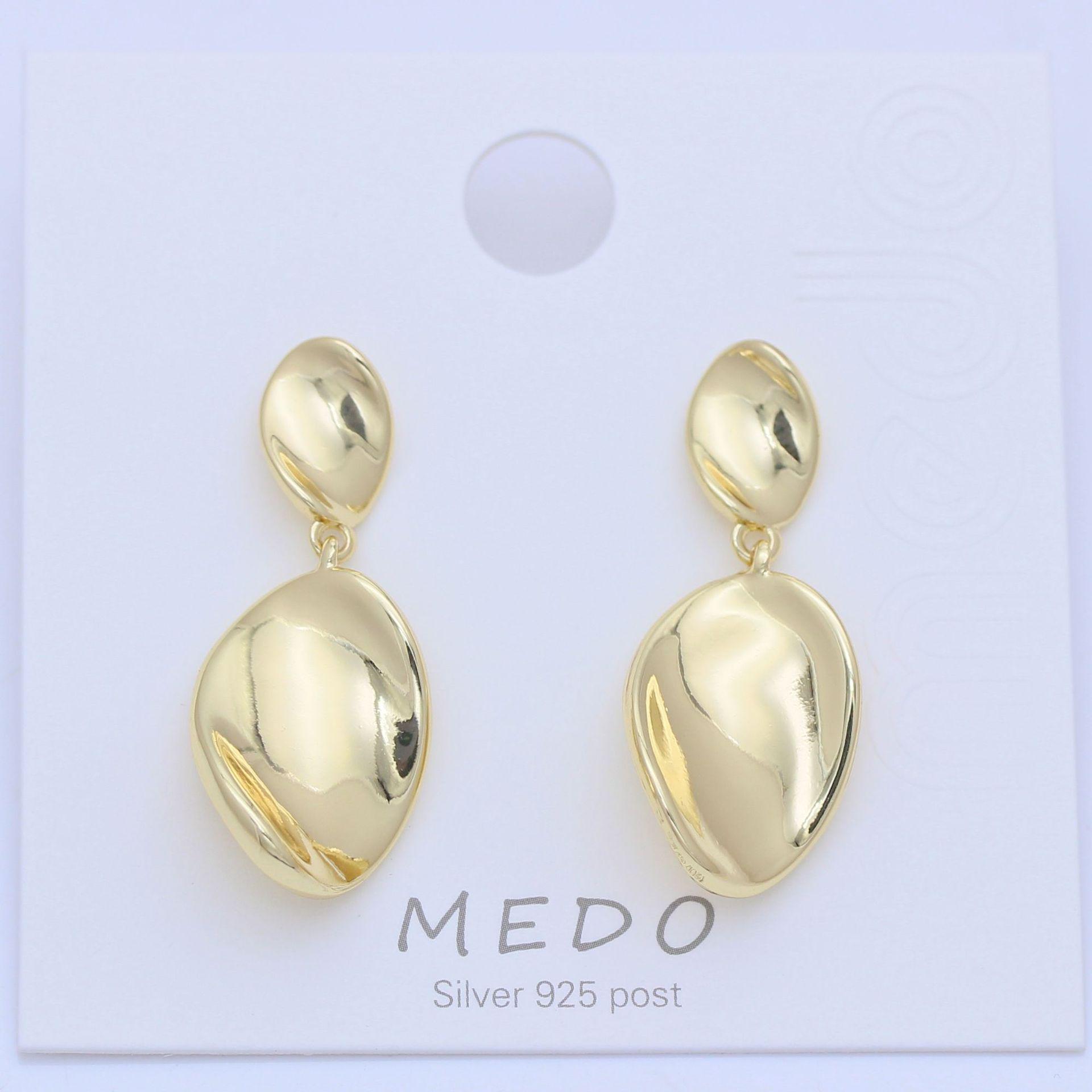 

Gold-Tone S925 Silver Oval Ripple Earrings - European & American Style